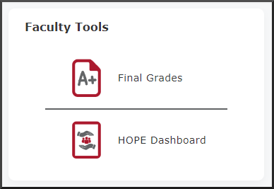 Faculty Tools: Final Grades, Hope Dashboard