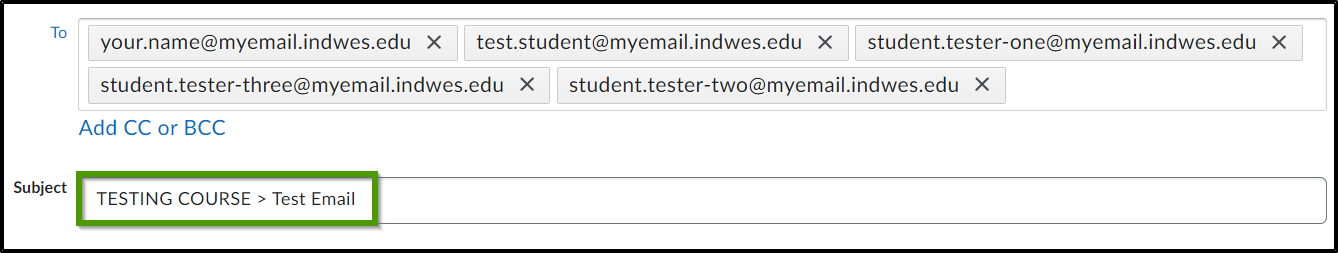 Subject: TESTING COURSE > Test Email