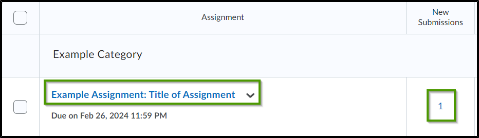 Example Assignment: Title of Assignment; New Submissions, 1