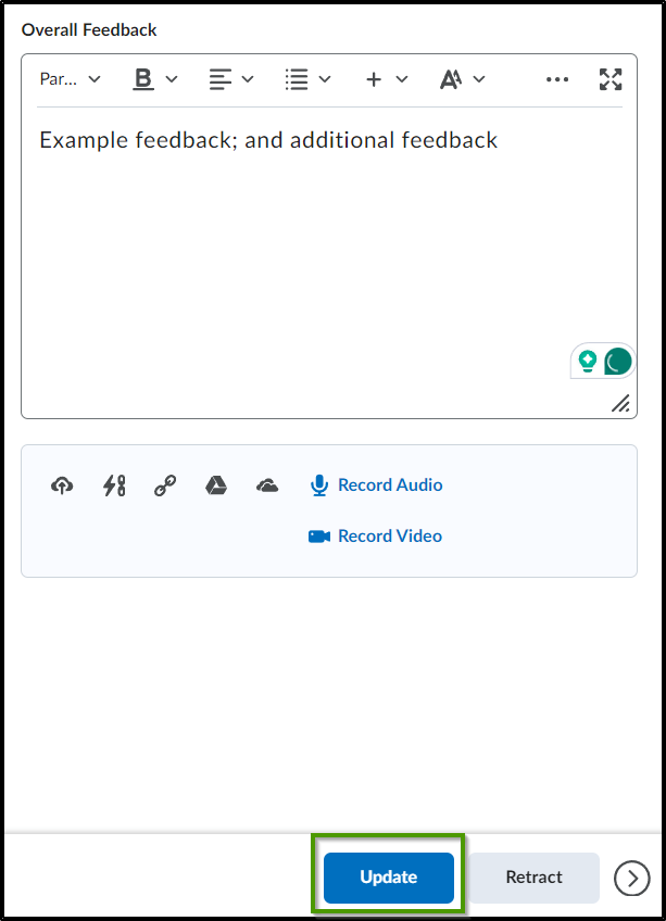 Overall Feedback: Example feedback; and additional feedback