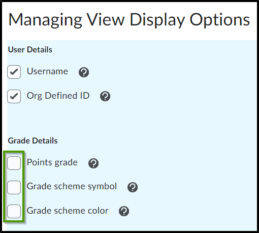 Grade Details: uncheked points grade, unchecked grade scheme symbol, unchecked grade scheme color