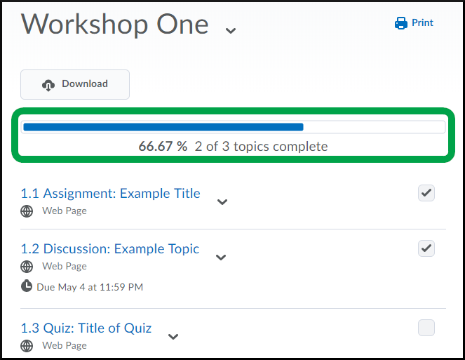 66.67%, 2 of 3 topics complete